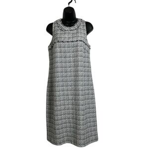 Karl Lagerfeld Paris Blue & White Tweed Sleeveless Dress Sz 12
